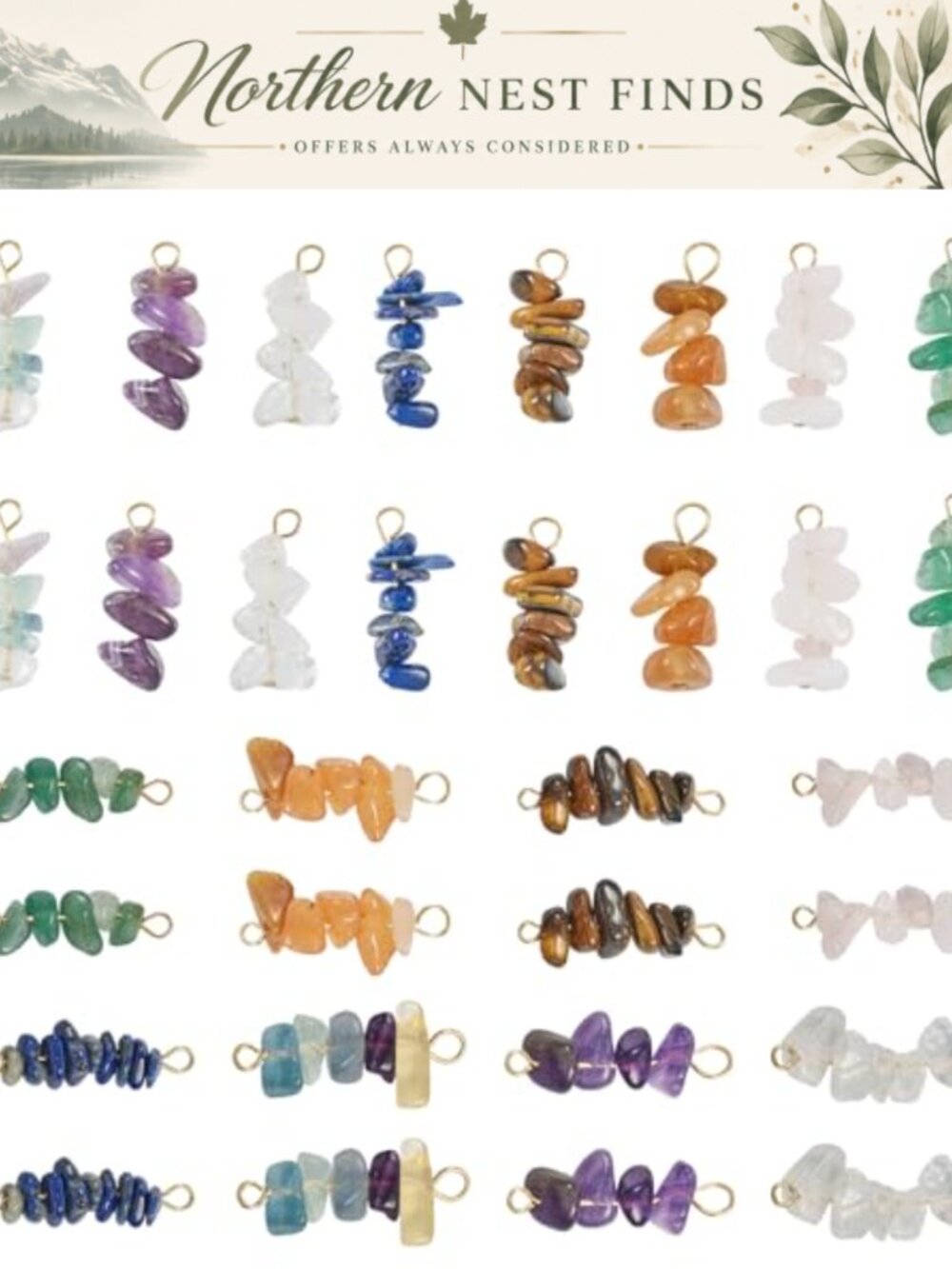 Natural Gemstone Connector Charms Stainless Steel DIY Jewelry Making 32pc